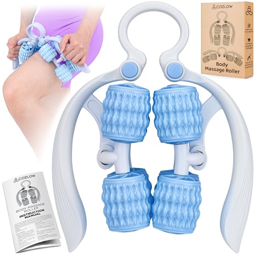 Leg Massage Roller - Adjustable Arm Belly Massager Roller Stick to Reduce Cellulite Appearance - Deep Tissue Myofascial Release Tool - Lymphatic Drainage Massaging Tool - color: Blue/White