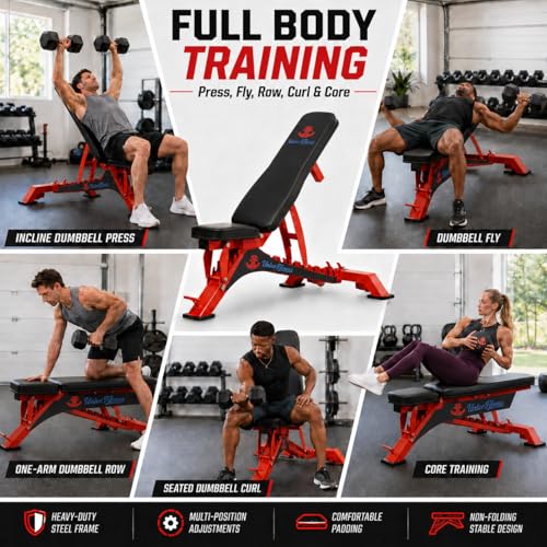 Adjustable Weight Bench 1300 lb Capacity, 40-Position Workout Bench with 10 Backrest & 4 Seat Angles, Heavy Duty Strength Training Bench for Home Gym, Garage Gym, Incline Flat Dumbbell Workouts