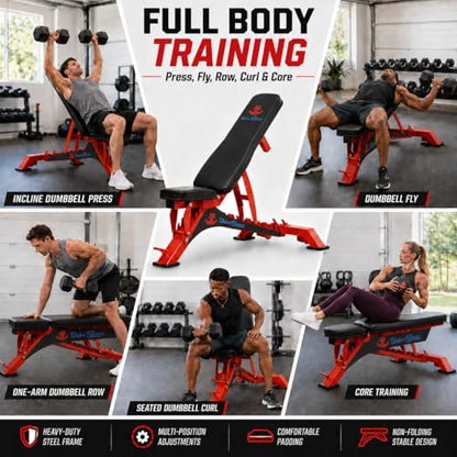 Adjustable Weight Bench 1300 lb Capacity, 40-Position Workout Bench with 10 Backrest & 4 Seat Angles, Heavy Duty Strength Training Bench for Home Gym, Garage Gym, Incline Flat Dumbbell Workouts