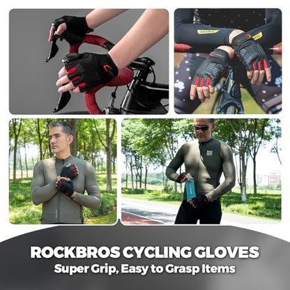ROCKBROS Cycling Gloves for Men Women with Anti-Slip Shock-Absorbing Pad Fingerless Bike Gloves Light Weight Breathable Biking Gloves