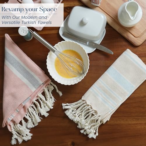 TFLC Turkish Cotton Kitchen & Bath Towels, Set of 2, 40x18”, Beige & Red - color: Beige & Red, size: 40x18" - Set of 2
