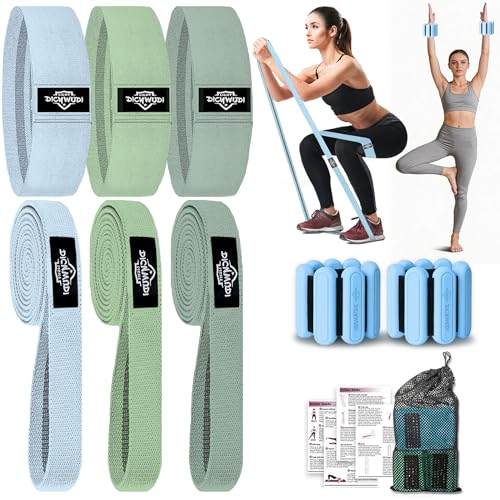 DICYWUDI Fabric Resistance Bands for Working Out, 6Pack Non-Slip Exercise Bands for Women and Men, Fabric Booty Bands for Home, Fitness, Pilates, Stretching - color: 8pcs Blue/Light Green/Dark Green