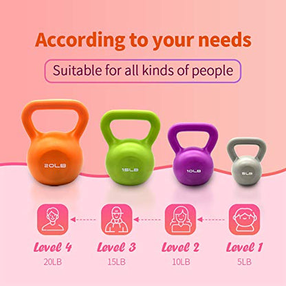 Women Exercise Kettlebells 50LBs Set with Vinyl Coated Strength Training Kettle Bell for Home Workout, Strong Grip Weights 5/10/15/20lb Included