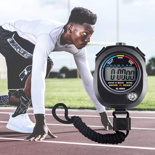 2 Pack Digital Stopwatch Timer: Large Display Multi-Function Stop Watch for Sports Coaches Swimming Running Fitness Referees Electronic Stopwatch with Lap Split Date Time Alarm for Kids Adults - style: style2-2pack/Black