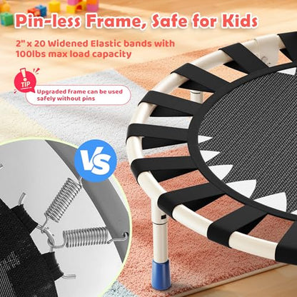 Premium 3FT Foldable Toddler Trampoline for Kids Ages 3-6, 36 Inch ASTM Certified Mini Trampoline with Adjustable Handle, 100 lbs Capacity, Quiet Elastic Bands, Safe for Indoor Outdoor Use - style: Shark
