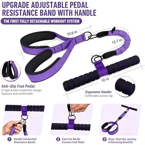 Upgraded Pedal Resistance Band with Handle, Protective Nylon Sleeves & Adjustable 30/60LBS, Sit-up Workout Equipment for Core/ABS, Waist, Arm, Leg, Portable Home Gym for Men & Women Body Shaping