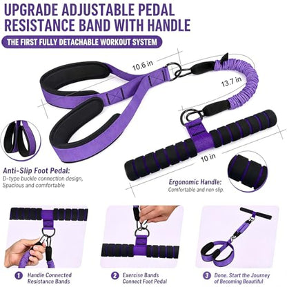 Upgraded Pedal Resistance Band with Handle, Protective Nylon Sleeves & Adjustable 30/60LBS, Sit-up Workout Equipment for Core/ABS, Waist, Arm, Leg, Portable Home Gym for Men & Women Body Shaping
