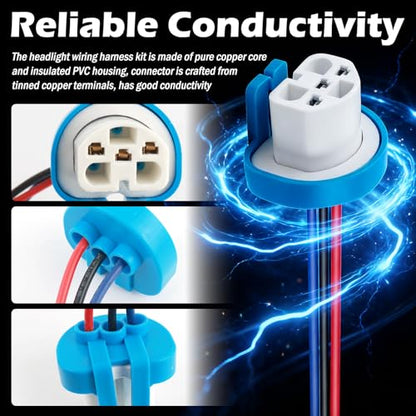 2PCS Headlight Wiring Harness,3 Pin Headlight Harness Replacement 9007 9004 HB1 HB5 Ceramic High Tempreture Resistant,Universal Headlights Connector Plug Car Accessories