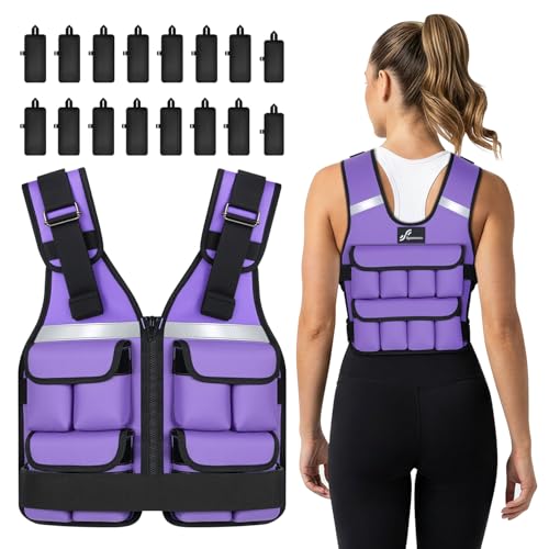 Sportneer Adjustable Weighted Vest Weights: 2-18 lbs/2-42 lbs Washable Weight Vest for Walking 16 In 1 Fast Adjust Rucking Vest for Women and Men Home Gym Running Jogging Strength Training Vests - color: Purple, size: 2-30 lbs