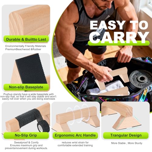 Push Up Bar, Wooden Push Up Handles for Home Strength Training, 2 PCS Wood Push Up Bars for Floor Non-Slip Base Exercise Indoor Outdoor Workout Equipment