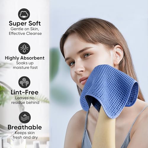Microfiber Waffle Face Towels, 2 Pieces, Soft, Absorbent, Fast Drying, Lint Free 430 GSM (Dark Blue) - color: Dark Blue
