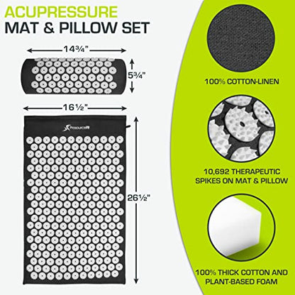 ProsourceFit Acupressure Mat and Pillow Set for Back/Neck Pain Relief and Muscle Relaxation - color: Black/White, size: Large