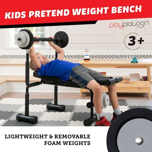 Play Platoon Kids Weight Bench Set or Squat Rack- Kids Gym Equipment for Home - Fitness Equipment for Boys - Workout and Exercise Equipment - Ages 3+
