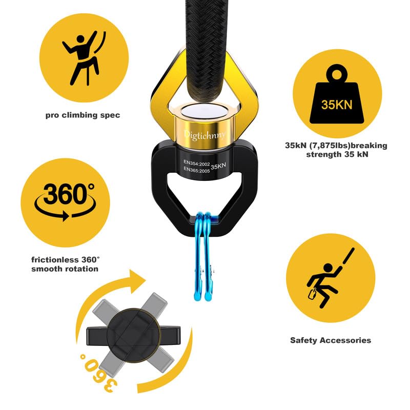 2 Pack Swing Swivel Heavy Duty, Aluminium Alloy 35KN Tree Swing Swivel Spinner for Children's Swing,Aerial Yoga,Web Tree Swing,Hanging Hammock Indoor Outdoor(Black-Gold with 4 Carabiners) - style: Black Gold-2 Pack with 4 Carabiners