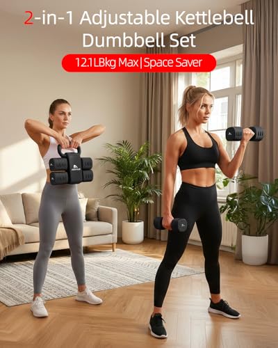 Abahub Dumbbell Set for Home Gym, 4 in 1 Adjustable Weights Dumbbells Set with Kettlebell Grip Converter for Women
