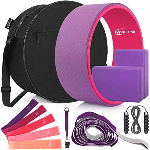 Yoga Wheel Set 11-in-1,Back Roller & 2 Blocks with Strap,Resistance Bands,Jump Rope,Carrying Bag,Perfect Yoga Back Wheel Accessory Starter Kit for Beginner, Stretching, Improving Backbends