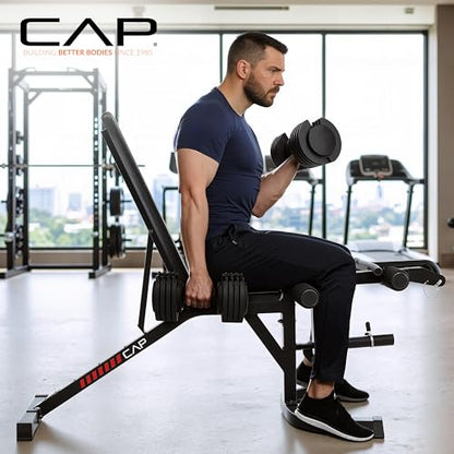 CAP Adjustable Utility Weight Bench with Preacher Pad, Arm Curl Attachment, and Leg Developer for Full Body Strength Training