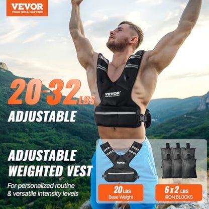 VEVOR Adjustable Weighted Vest, 11-20lb/20-32lbs/35lbs/40lbs Weight Vest with 6 Ironsand Weights and Reflective Stripe, Workout Equipment for Strength Training Running Jogging - color: 20-32 lbs