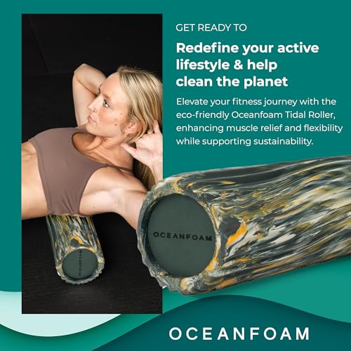 Tidal Roller - Hunter, Gold & Natural Marbled - Muscle Massage Foam Roller for Back Pain & Stretching - Firm & Ergonomic Wide Wave Textured - Yoga, Athletics, Wellness - Full Size, 20" x 5" - color: Hunter, Gold & Natural Marbled