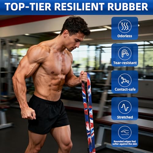 Resistance Band Set, 81.9 Inch Circumference Pull Up Assist Bands with Storage Bag, Camouflage Workout Bands for Powerlifting, Stretching, WOD & Strength Training, Unisex Fitness