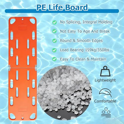 Emerncy Spine Board Stretcher - Foldable Backboard, 350lbs Weight Capaci, Waterproof First Aid Board with Safe Belt for Lifeguards & Mcal Professals(4 Folds)
