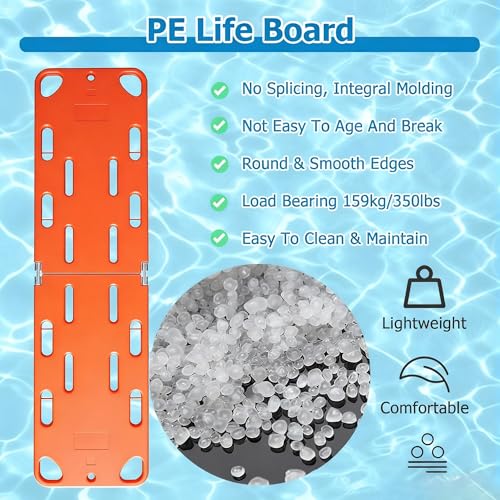 Emerncy Spine Board Stretcher - Foldable Backboard, 350lbs Weight Capaci, Water-Resistant Floatable First Aid Board with Safe Belt for Lifeguards(4 Folds)