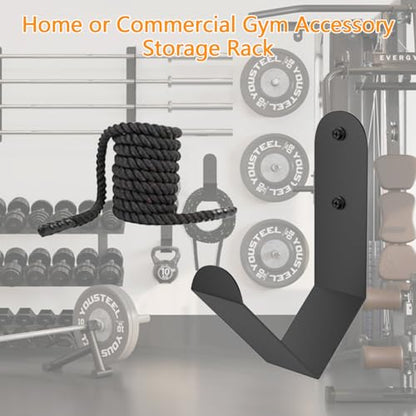 Battle Rope Storage Hook, Heavy Duty Wall Mount Hanger Bracket for Workout Ropes, Large Steel Fitness Holder Rack for Home Commercial Gym, Garage Organizer, Holds 100 lbs, Matte Black, 1 Pack