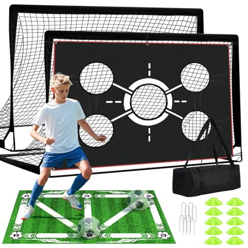 6x4 FT Kids Soccer Goals for Backyard - 2 Pack Soccer Nets, Portable Pop Up Goal Set with Training Mat, Cones, Target & Ball - Soccer Training Equipment Gift for Boys/Girls Ages 3-12