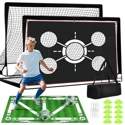 6x4 FT Kids Soccer Goals for Backyard - 2 Pack Soccer Nets, Portable Pop Up Goal Set with Training Mat, Cones, Target & Ball - Soccer Training Equipment Gift for Boys/Girls Ages 3-12
