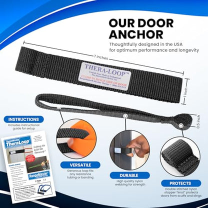 RangeMaster TheraLoop Door Anchor | Secure Non-Slip Resistance Band Anchor for Physical Therapy and Shoulder Recovery | Works with All Exercise Bands and Tubes | Adjustable Height | 2 Pack (Black)