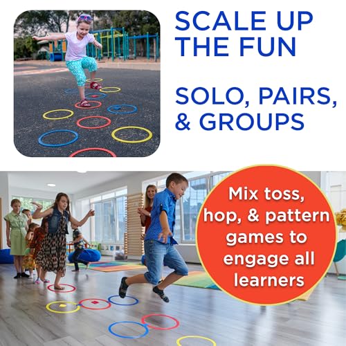 12 Hopscotch Rings, 3 Bean Bags, 25+ Games Guide, Obstacle Course for Kids