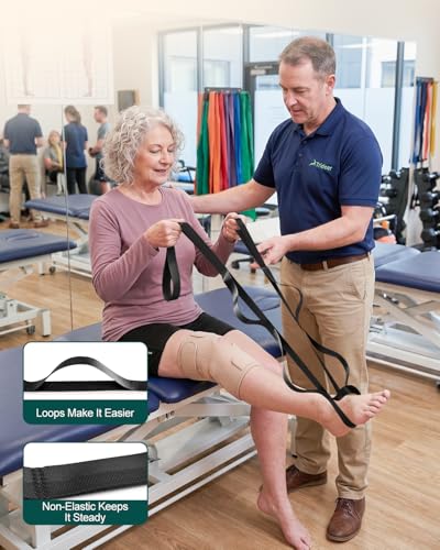 Trideer Non-Elastic Stretching Strap with Loops for Physical Therapy & Rehab, Knee Hip Leg ROM Post-Surgery, Yoga Strap for Stretching, Leg Lifter Strap Mobility Aid, Hamstring Calf Back