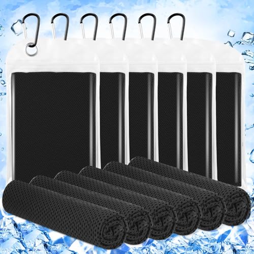 6 Pack Cooling Towels 40" x 12" Sport Towels, Cooling Rag for Neck and Face Ice Breathable Chilly Portable Neck Wraps for Yoga(Black) - color: Black