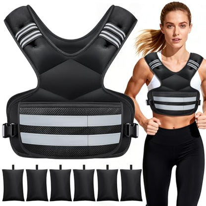 Weighted Vest for Women and Men, 4-11lb/11-18lb/20-32lb Rucking Vest with 6 Ironsand Bags, Storage Pocket and Reflective Stripes for Workout, Running, Strength Training - size: 4-11 lbs