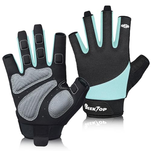 Seektop Padded Workout Gloves for Men & Women: Excellent Grip Gym Gloves - color: Blue, size: Medium