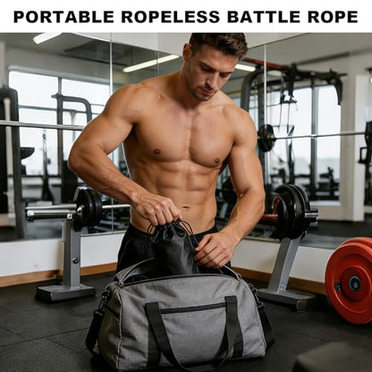 2PCS Weighted Ropeless Battle Ropes for Home Gym, Heavy Duty Portable Cordless Battle Rope with 2 Grip Strengtheners & Poster, Quiet Battle Rope Sticks for HIIT, Strength & Cardio Men & Women