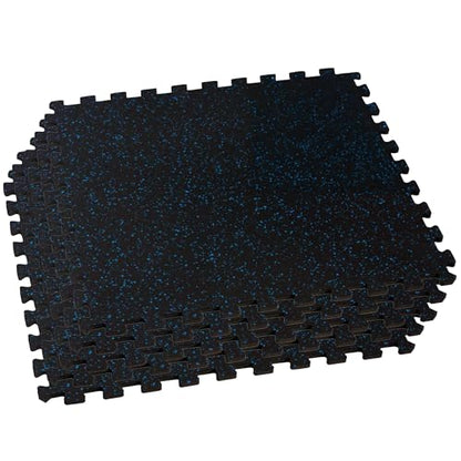 Velotas 3/8-Inch Thick Interlocking Foam Tiles with Rubber Top - Personal Fitness Mat, EVA Foam Puzzle Floor Tiles, for Home Gym Workouts - color: Blue Fleck, style: 24 Square Feet (6 Tiles)