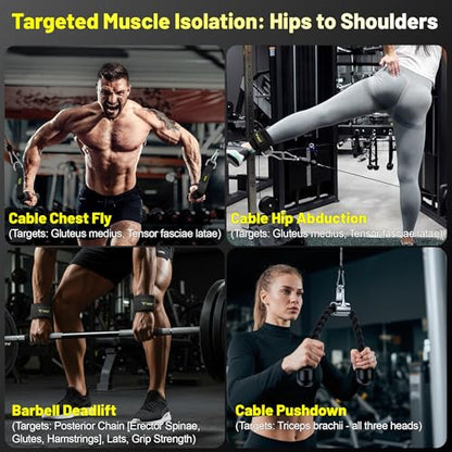 Cable Attachments for Gym, LAT Pulldown & Cable Machine Attachment Set: V-Shaped Bar, Rotating Straight Bar, V Rotation Handle, Nylon Tricep Rope, Ankle Straps & Handles, Home Gym