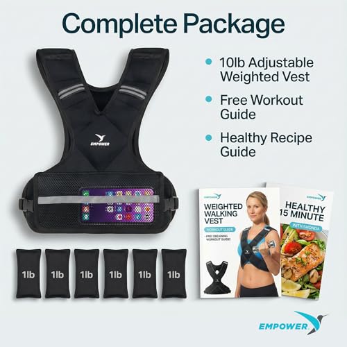 EMPOWER Weighted Vest for Women with Reflective Strips – Fixed 8lbs, Adjustable 4-10lbs (4 in1) or Adjustable10-16lbs (4 in 1), Strengthen Muscles, Boost Bone Health, and Burn More Calories for Workout - Rucking Vest - style: 10lb adjustable weight vest