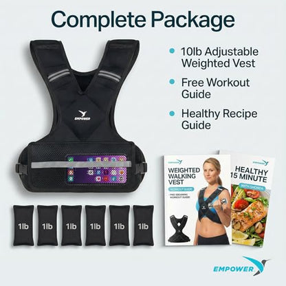 EMPOWER Weighted Vest for Women with Reflective Strips – Fixed 8lbs, Adjustable 4-10lbs (4 in1) or Adjustable10-16lbs (4 in 1), Strengthen Muscles, Boost Bone Health, and Burn More Calories for Workout - Rucking Vest - style: 10lb adjustable weight vest