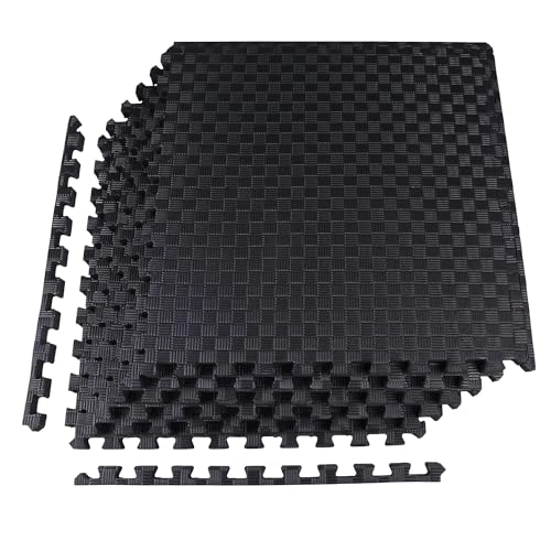 Elevon Puzzle Exercise Gym Flooring Mat, EVA Interlocking Foam Tiles Workout Mat for Home Gym, Fitness Equipment, MMA, Gymnastics, Shock-Absorbing Exercise Mat, Multi-Color - color: Black, style: 1"Th, 6 Tiles (24 Sq Ft)