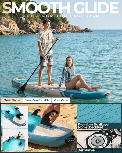 11'6"x35" Inflatable Paddle Board, 450lbs Extra Wide Stand Up Paddleboard for Adults with Premium SUP Accessories Kit & Backpack, Blow Up Kayak Non-Slip Stable Deck Boat for Yoga Fishing Surf - style: Light Wood Grain/kayak seat