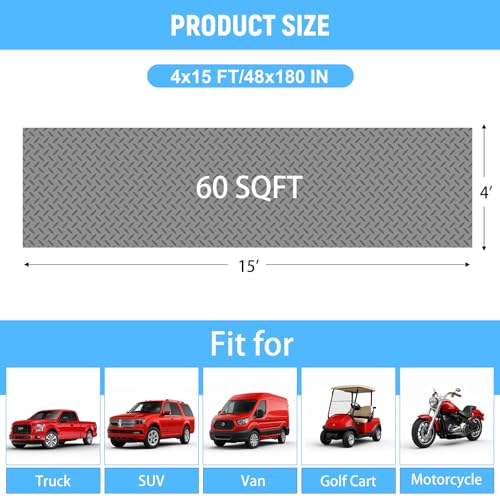 4x15 FT Garage Floor Mat, 2.8mm Thickened Diamond Plate - color: Gray, size: 4x15 FT