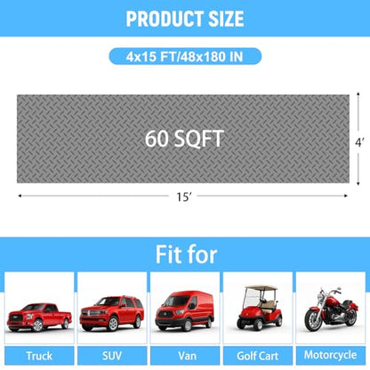 4x15 FT Garage Floor Mat, 2.8mm Thickened Diamond Plate - color: Gray, size: 4x15 FT