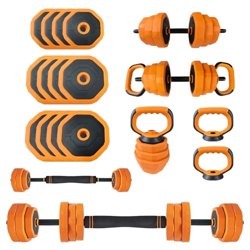 GarveeLife 4-in-1 Adjustable Dumbbell Set, Weight Set Used as Dumbbell, Barbell, Kettlebells & Push up Stand, Home Gym Fitness Exercise Equipment for Men Women - size: 88 LBS