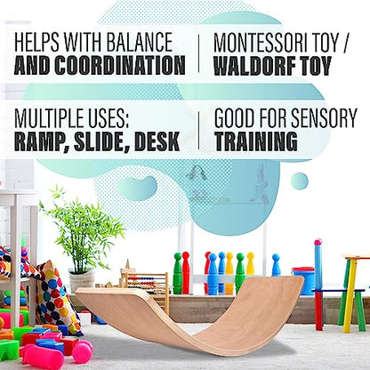 Wooden Wobble Balance Board for Preschool Toddlers, Children and Adults