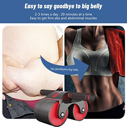 Automatic Rebound Abdominal Wheel With Kneeling Pad, Ab Wheel Roller With Mobile Phone Bracket For Abdominal Core Strength Training (Red)