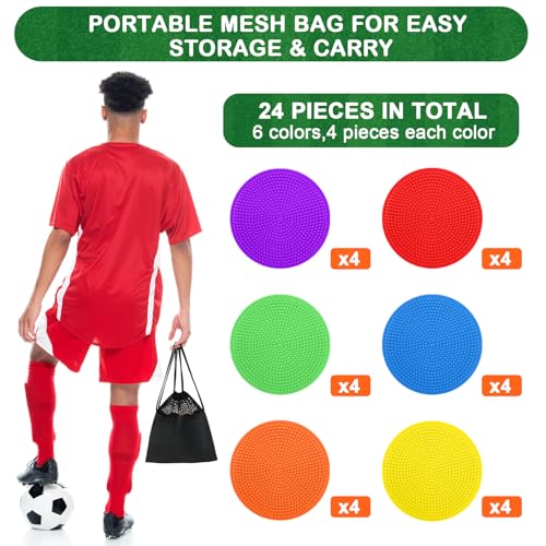 Poly Spots Spot Markers for Gym Floor 4.72inch 6inch 9inch 24/36 Pcs Non-Slip Rubber Floor Dots Round Agility Markers Flat Cones for Sports Soccer Basketball PE Training, Dance, Classroom - style: 24Pcs 6 inch
