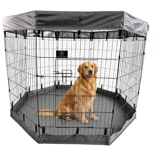 PJYuCien Puppy Playpen with Top Cover & Bottom Pad, 8 Panels 42" H, Gray - color: Gray, size: Large Pen: 42-Inch High