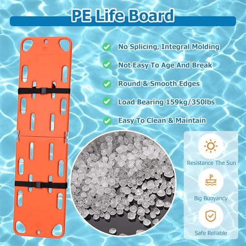 Spine Board for Water Rescue, Foldable Spine Board Stretcher Backboard with 2 Adjustable Straps, Lightweight PE Rescue Spine Boards for Patient Transport